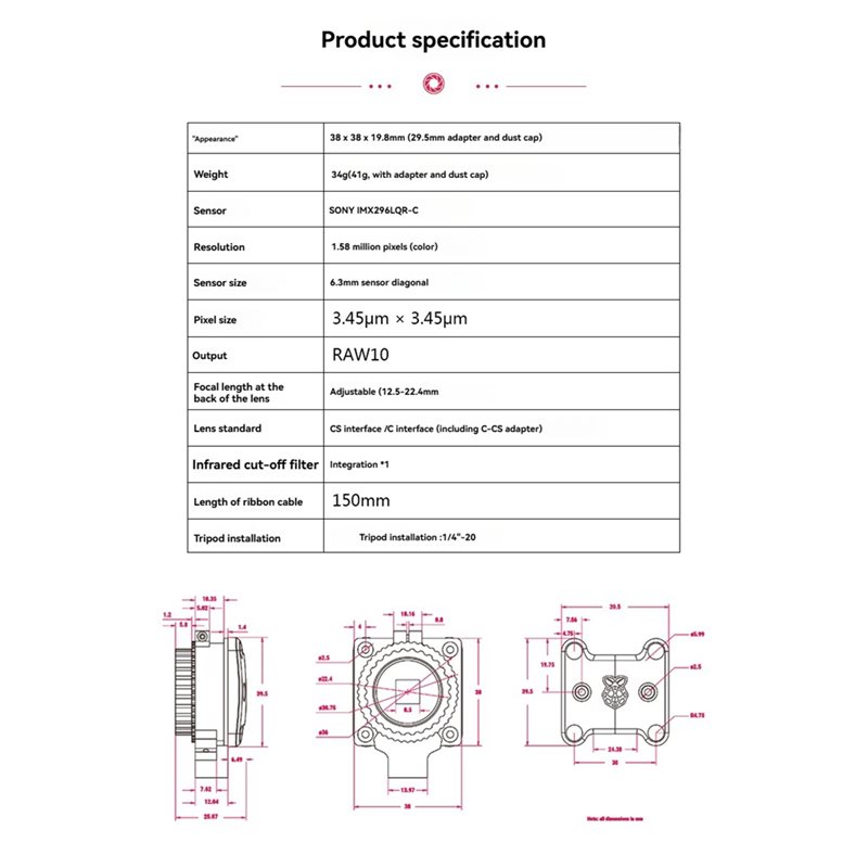 Module de caméra à obturateur  - Raspberry Pi Global Shutter Camera Imx296 avis et prix